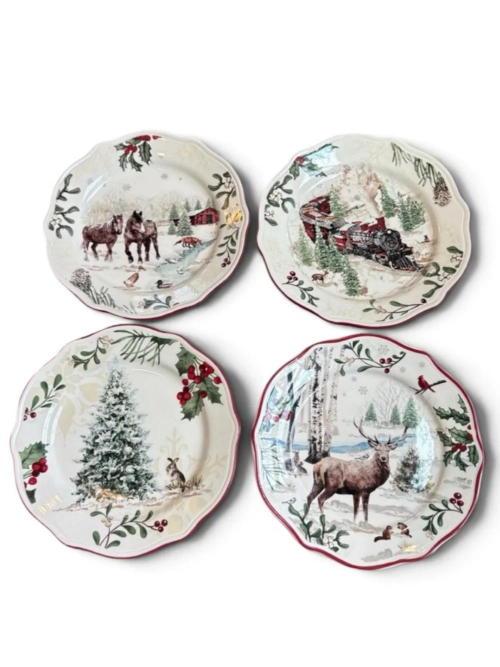 Better Homes & Gardens Christmas Heritage Tree Salad Plates Forest Set of 4